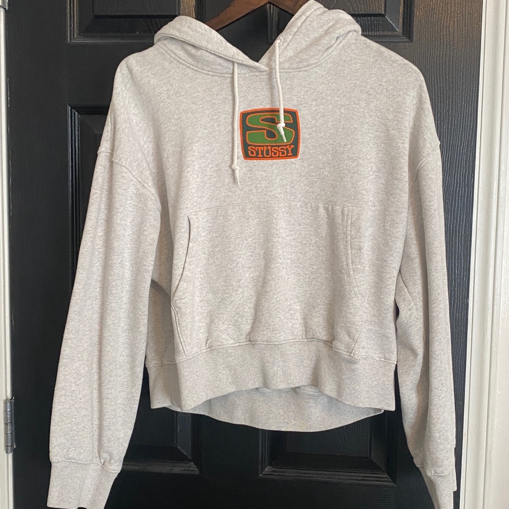Stussy Light Gray Hoodie with Green and Orange Logo